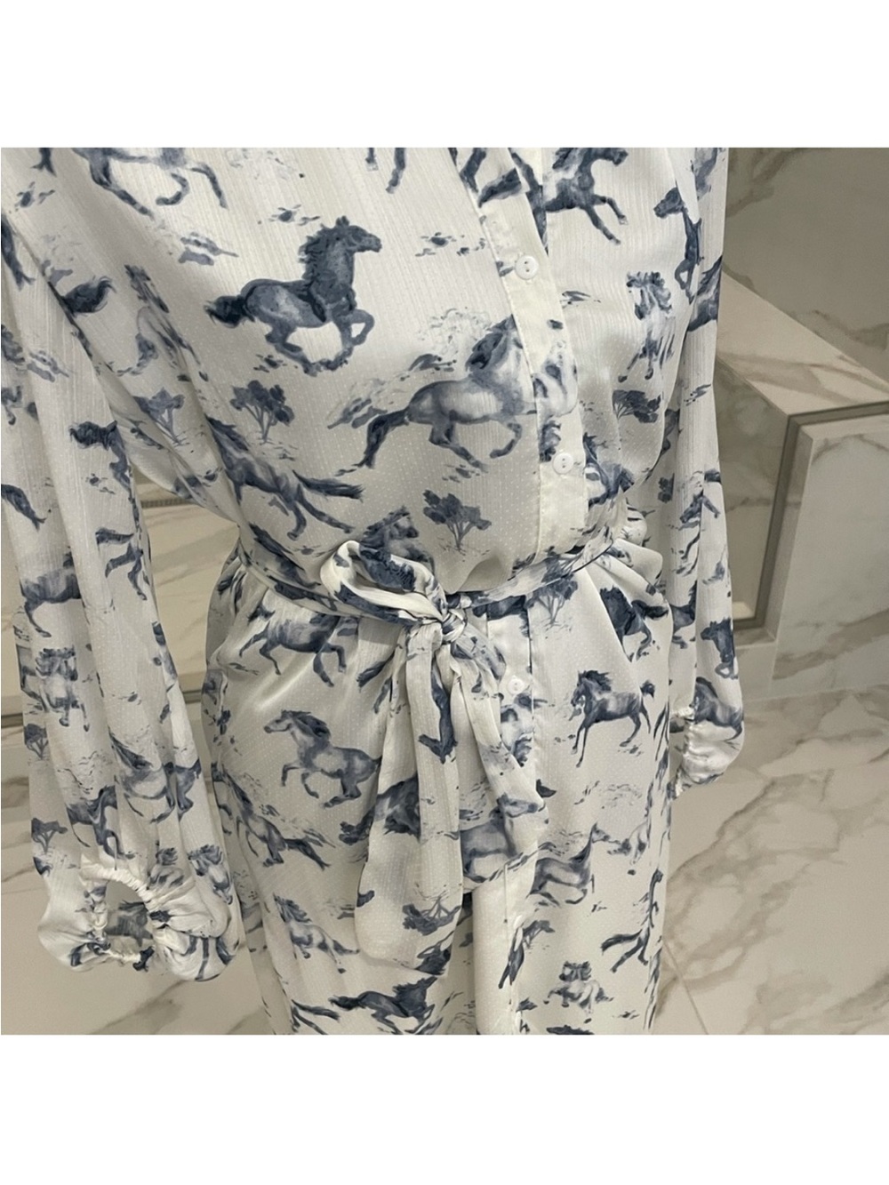 elizabeth crosby horse dress White Blue Large - Picture 3 of 15